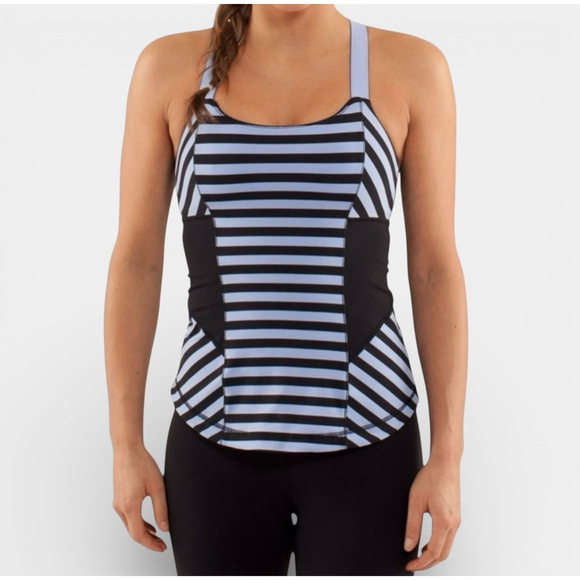 lululemon athletica Tops - LULULEMON Top Women Size 6 Small Sea Stripe Polar Haze Black Work It Out Tank